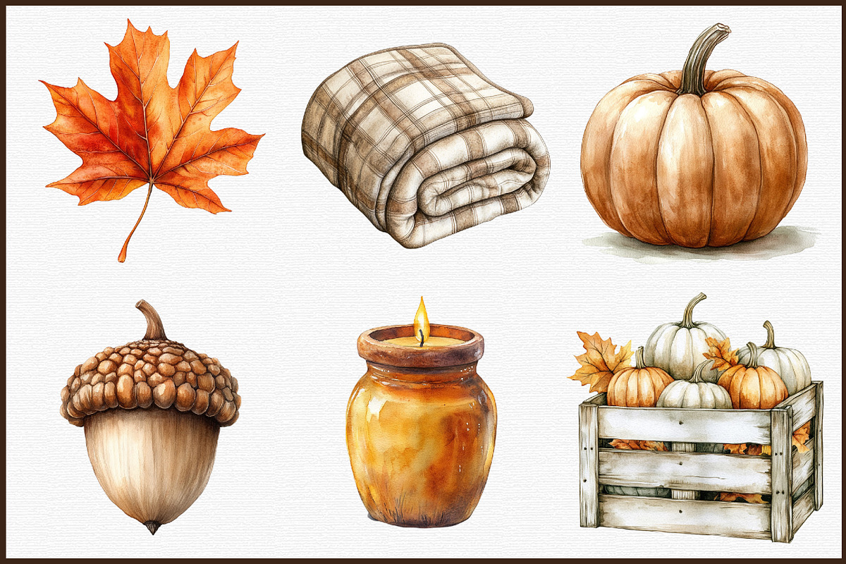 Watercolor Neutral Autumn Clipart Bu, an Illustration by Sublimation Artist (Photo 3 of 6)