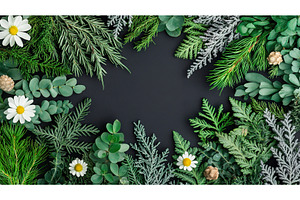 Floral frame of greenery and white, a Nature Photo by Lermont51