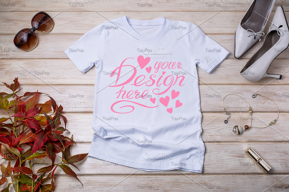 T-shirt mockup with high heels, a Print Template by TasiPas (Photo 1 of 4)