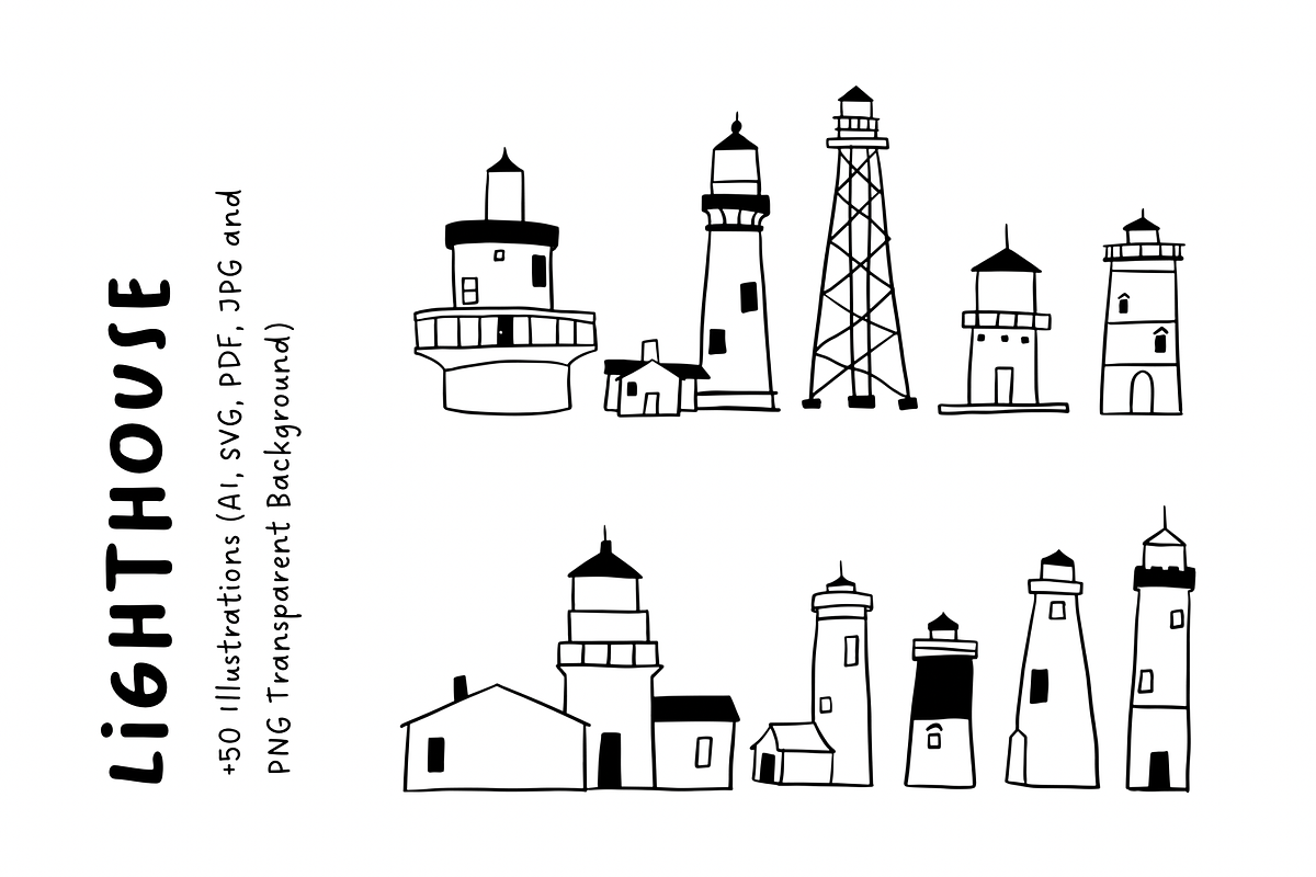 50+ Lighthouse Hand-Drawn Set, an Object Illustration by The Journey Atelier (Photo 5 of 6)
