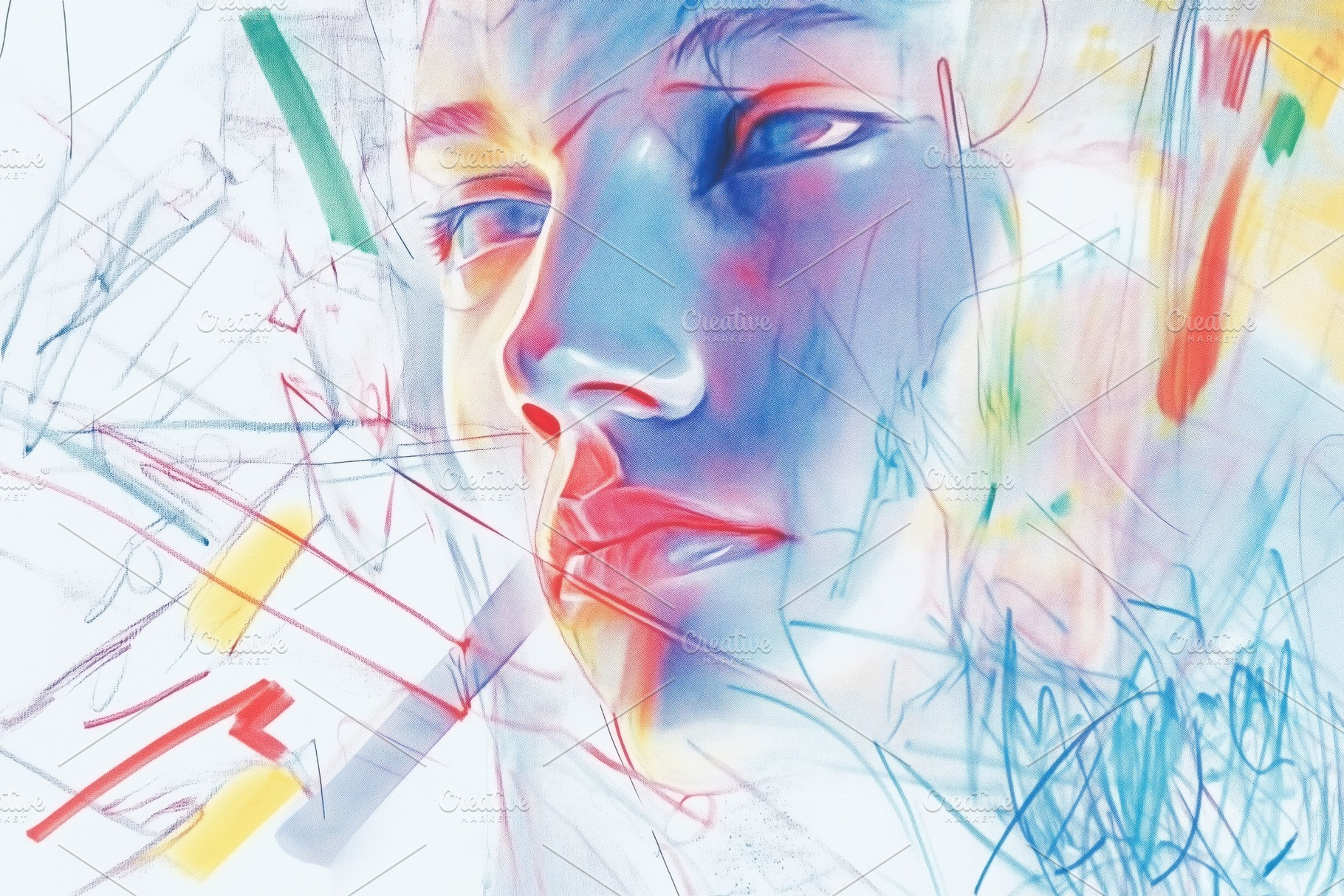 A colorful abstract portrait featuring a face with soft features, surrounded by, an Arts & Entertainment Photo by Textures & Backgrounds