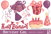 BIRTHDAY GIRL - Digital Clipart, an Illustration by Purple Frog (Thumbnail 1 of 2)