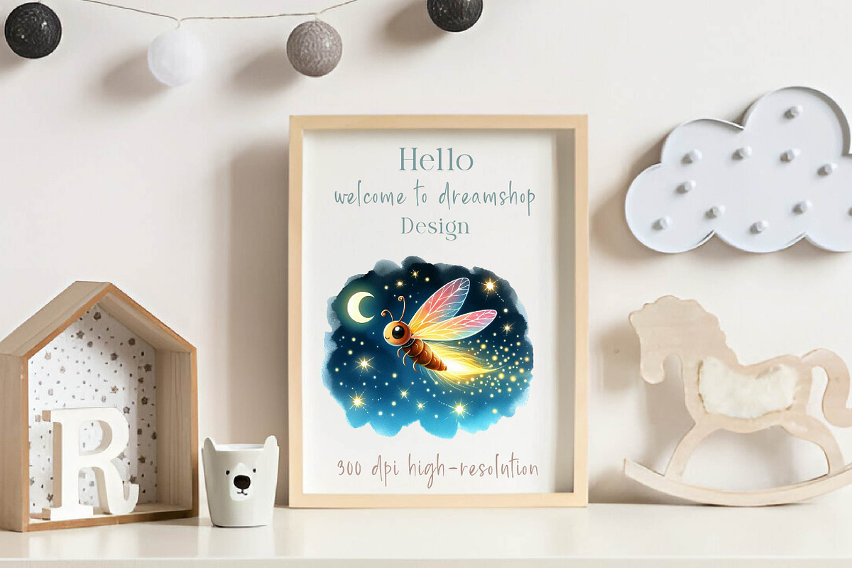 watercolor Night Friendly firefly cl, an Illustration by CreationArt (Photo 4 of 6)