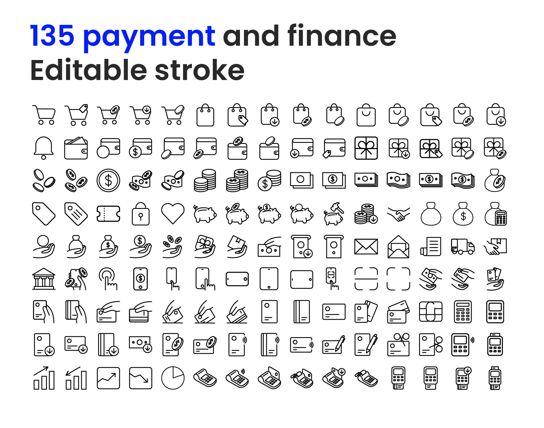 135 icons payment business and finance