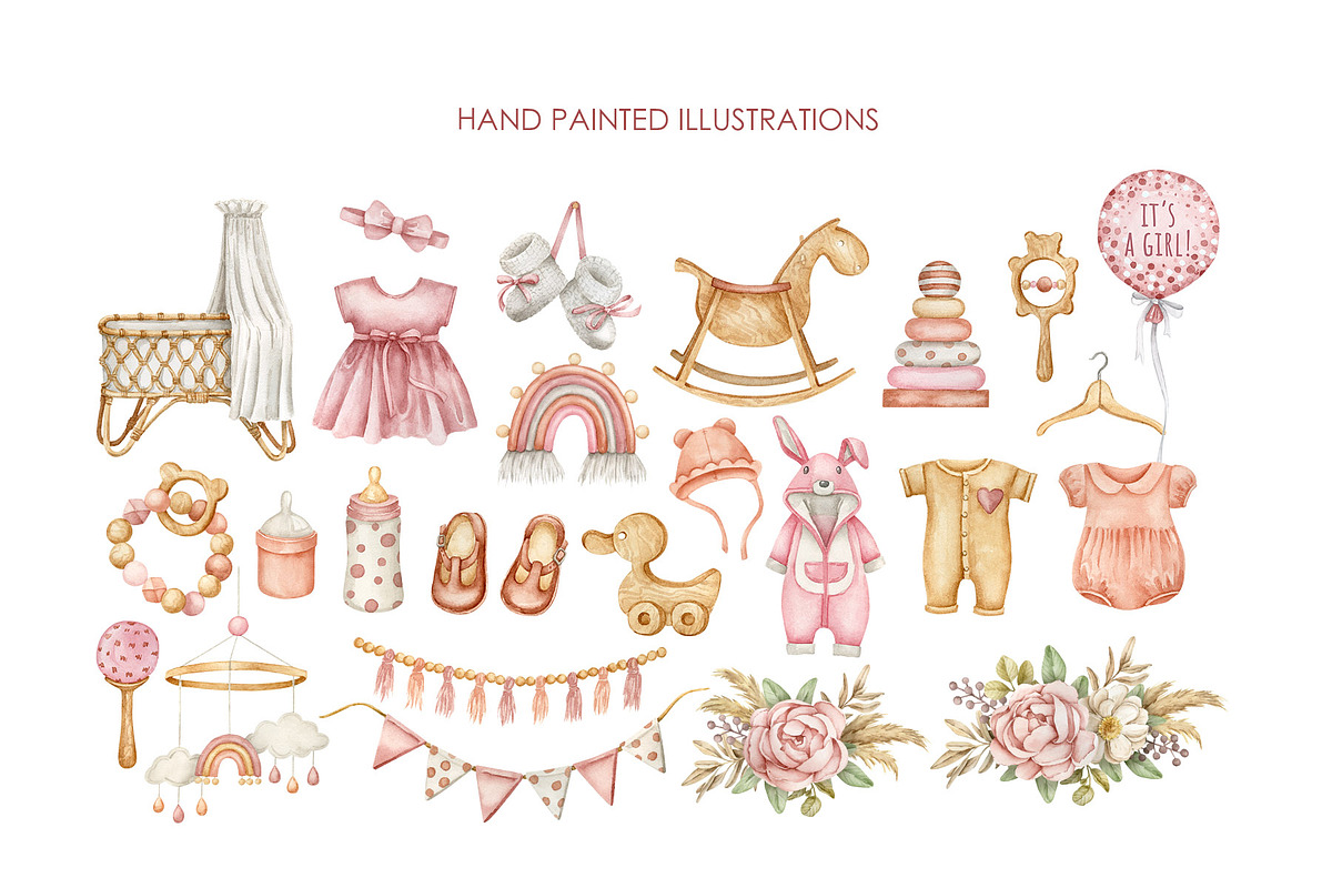 Watercolor boho nursery clipart, an Illustration by AquarelleSpace (Photo 2 of 5)