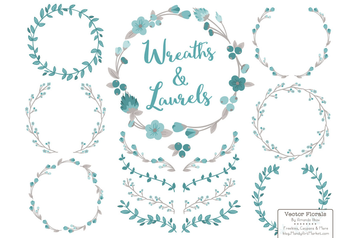 Vintage Blue Vector Flower Wreaths, an Illustration by Amanda Ilkov (Photo 1 of 3)