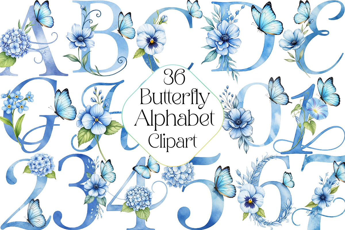 Watercolor Butterfly Alphabet Clipar, an Illustration by DreamPrint404 (Photo 1 of 4)