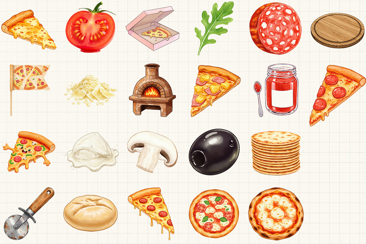 Watercolor Pizza Clipart, an Illustration by Libby Wishes (Photo 2 of 4)