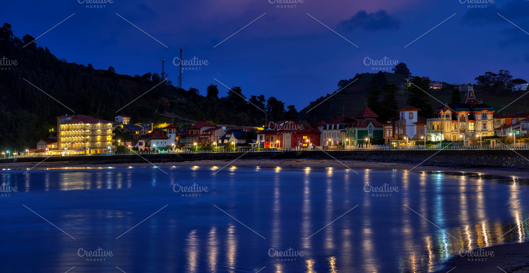 Ribadesella, with Santa Marina beach on a blue hour., a Nature Photo by CreativePhotoSpain