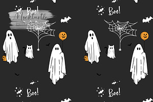 Halloween Ghosts Seamless Pattern