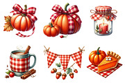 Red Gingham Autumn Clipart, an Illustration by Watercolor design (Thumbnail 2 of 4)