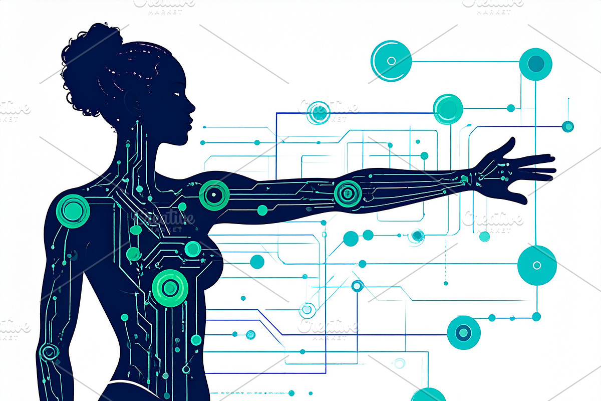 Woman silhouette with an overlay of geometric HUD elements aroun, a Person Illustration by DanFLCreativo