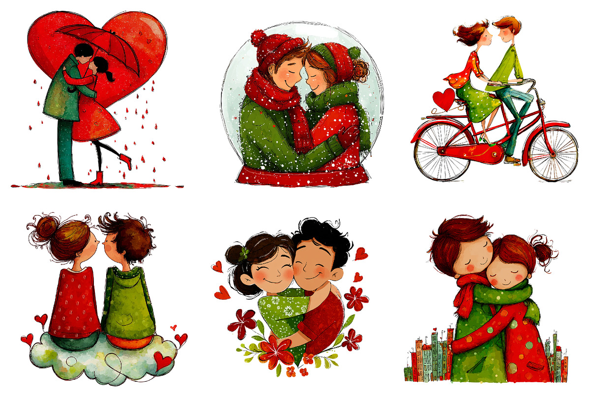 Valentine Cute Couple Clipart Bundle, an Illustration by CreationArt (Photo 2 of 5)