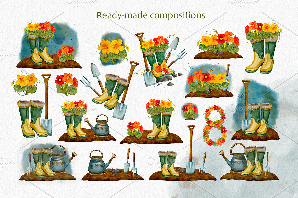 Summer garden watercolor clip art, an Illustration by ARTerria (Photo 4 of 11)