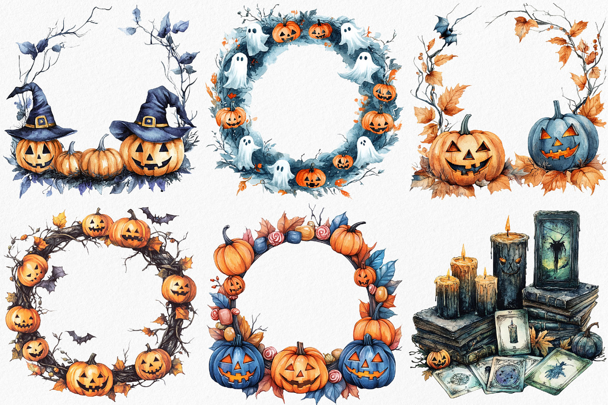 Watercolor Spooky Halloween Frames, an Illustration by Canvas Craft (Photo 3 of 8)