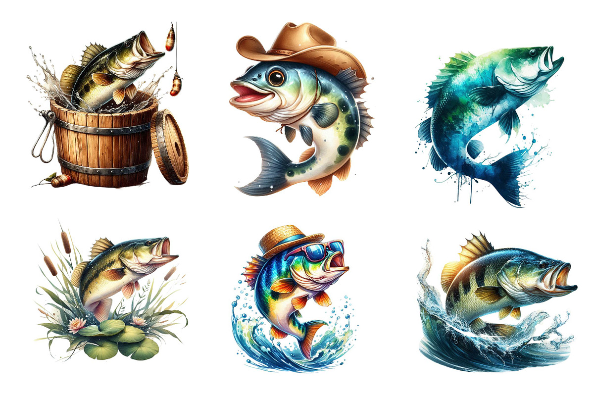 Jumping Bass Fish Clipart, an Illustration by CreationArt (Photo 3 of 5)