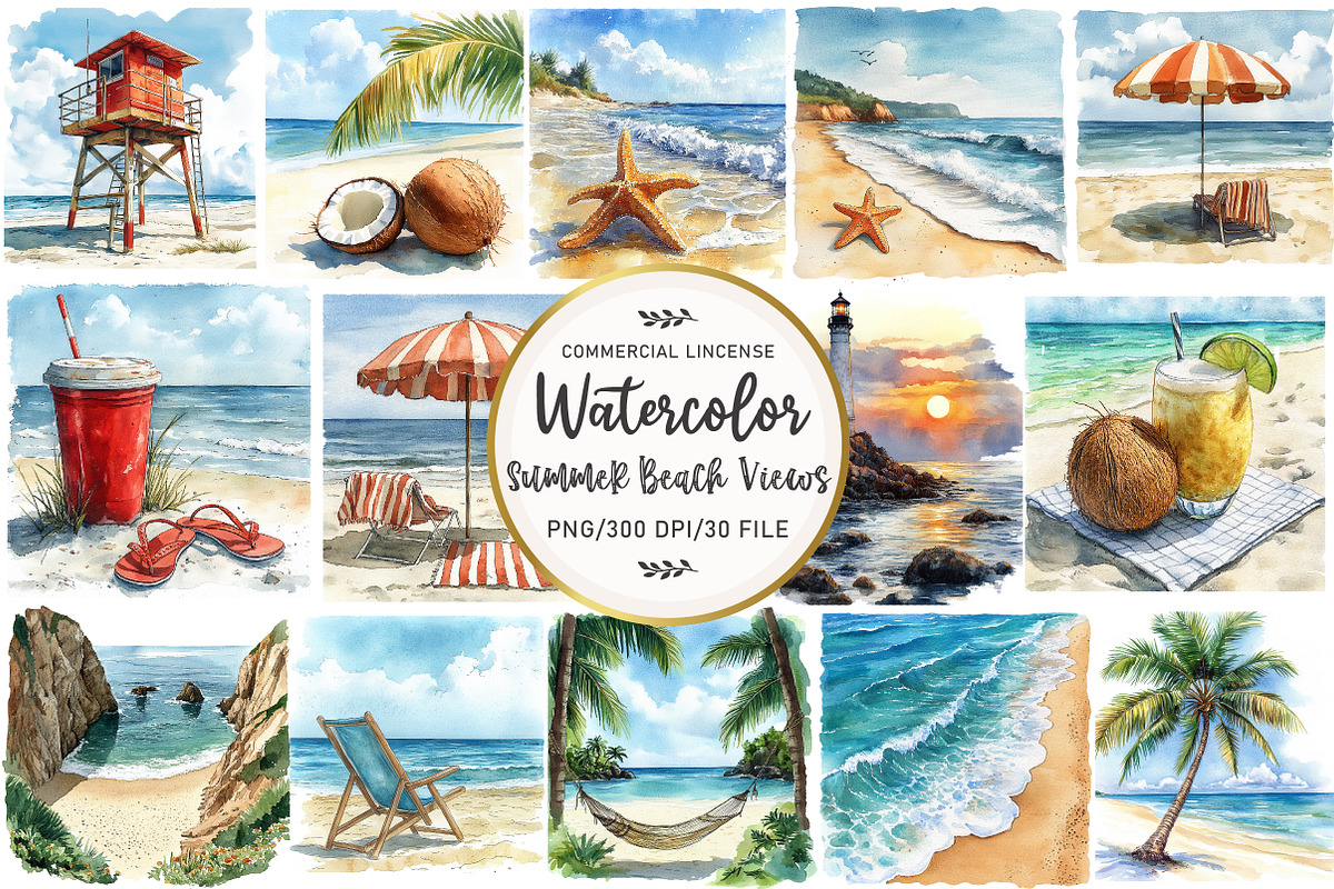 Summer Beach Views Clipart, an Illustration by OK Design (Photo 1 of 5)