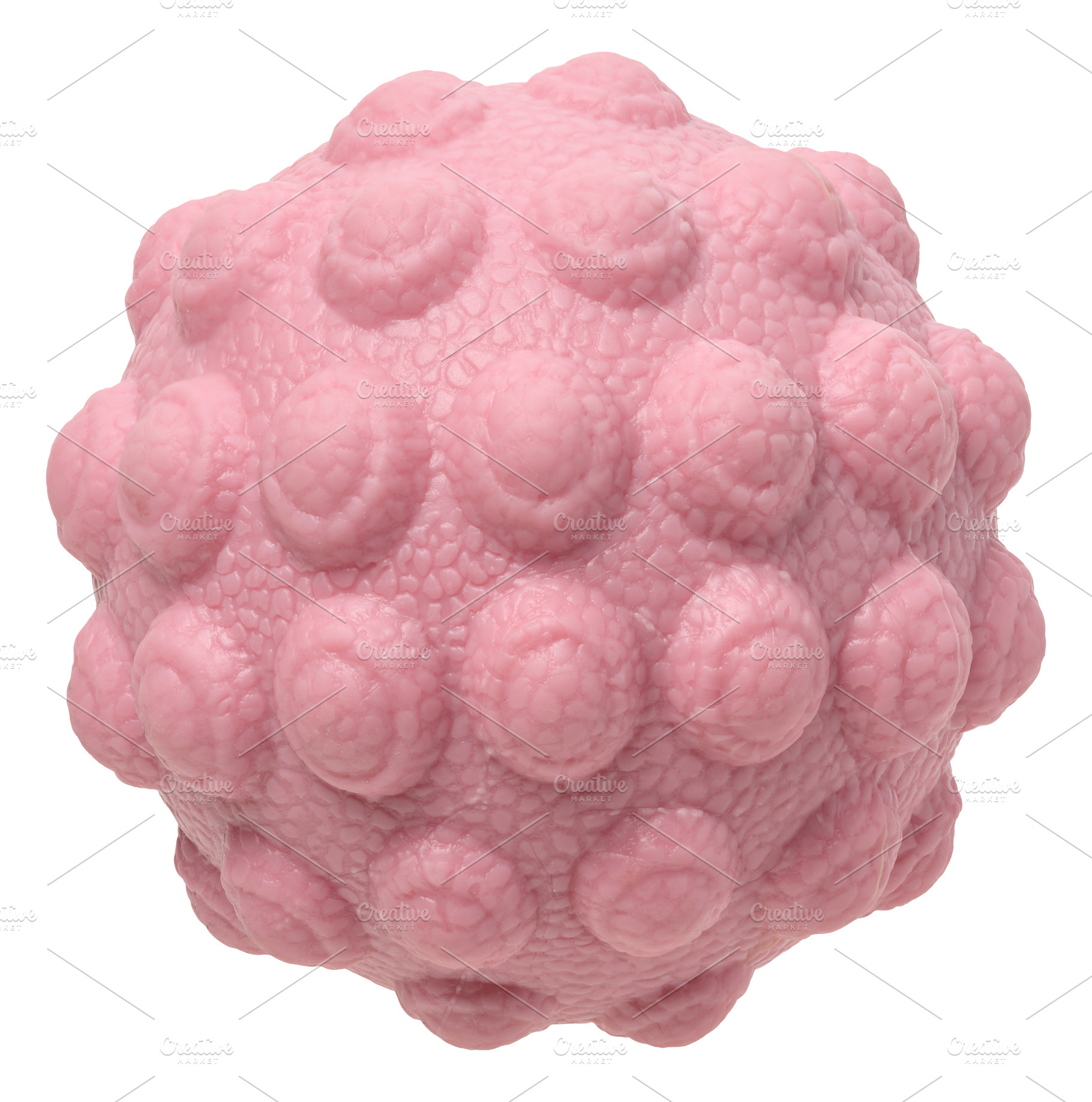 Pink massage ball with textured ridges on a white background for, an Abstract Photo by ndanko