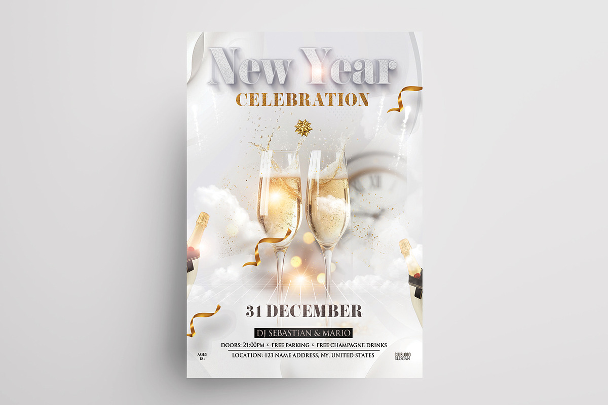 New Year - 3 Flyers Invitation (PSD), a Flyer Template by PixelsDesign (Photo 2 of 4)