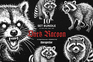 10 Bundle Dark Art Racoon Scary, an Illustration by Morspective