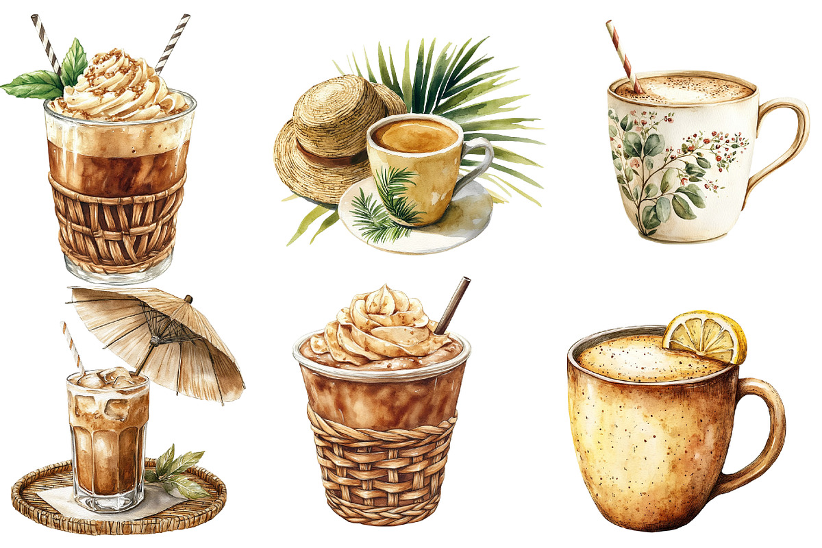 Boho Summer Coffee Time Clipart, an Illustration by Designworld (Photo 2 of 5)
