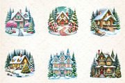 Watercolor Christmas Houses and Tree, an Illustration by CreationArt (Thumbnail 2 of 5)