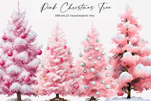 Watercolor Pink Christmas Tree Clipa, an Illustration by Designworld