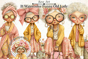 Watercolor Funny Old Lady Clipart, a Seasonal Illustration by Rose Art (Thumbnail 1 of 5)