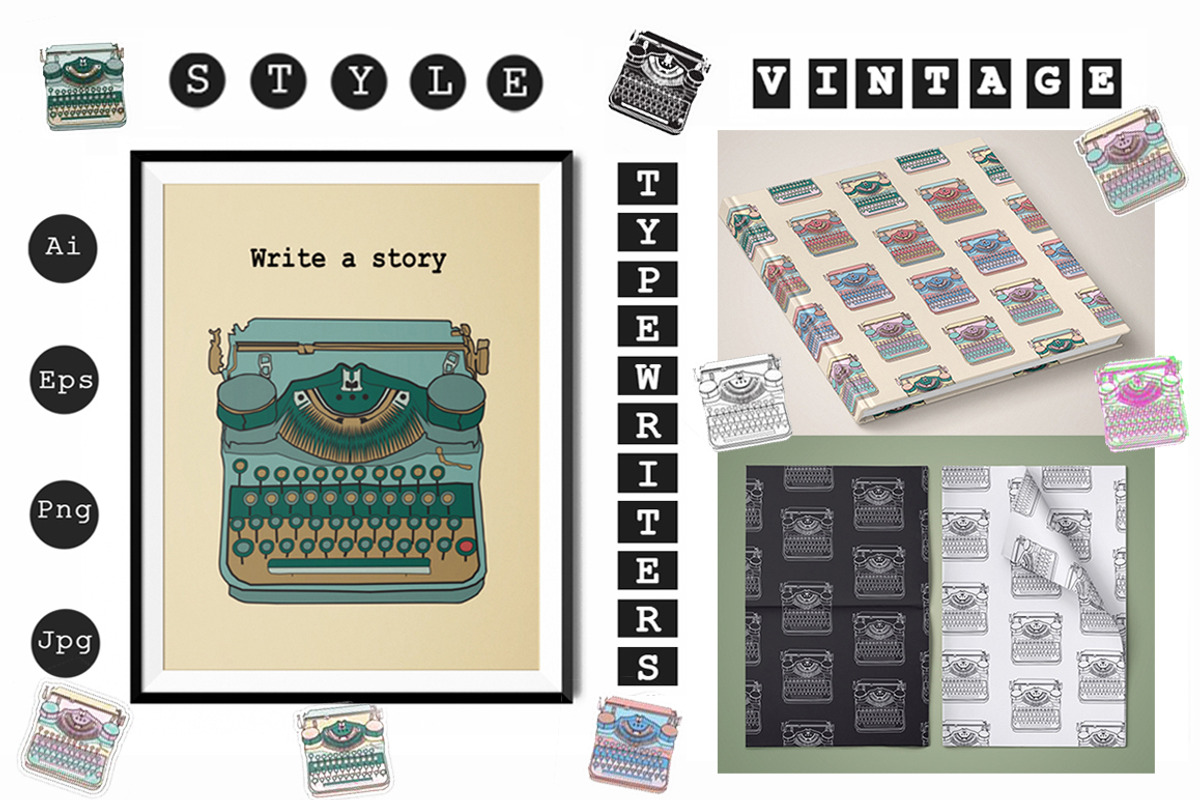 Vintage Typewriters Clipart Pattern, a Graphic by IRSYART (Photo 1 of 11)