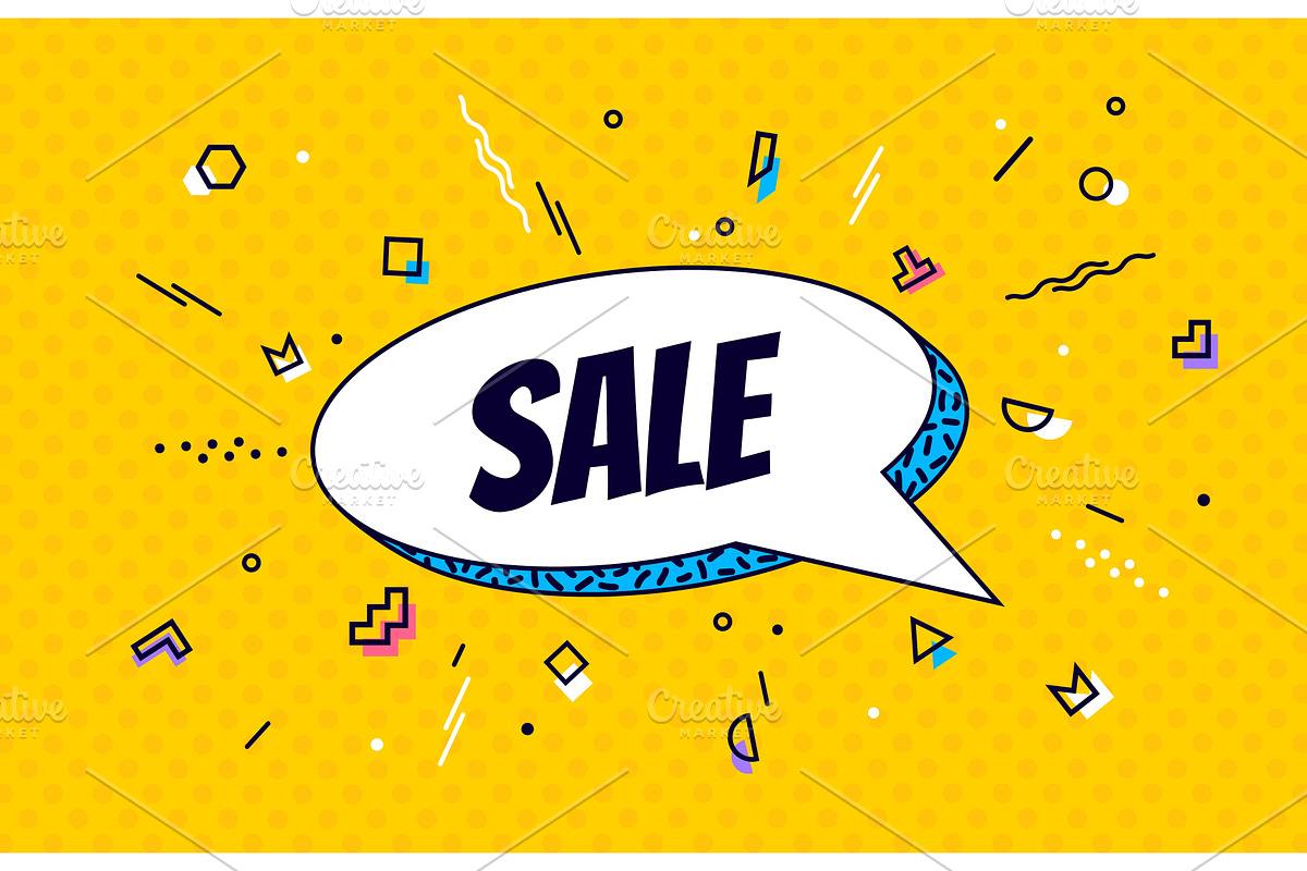 Retro memphis sale banner, an Object Illustration by Vector Tradition
