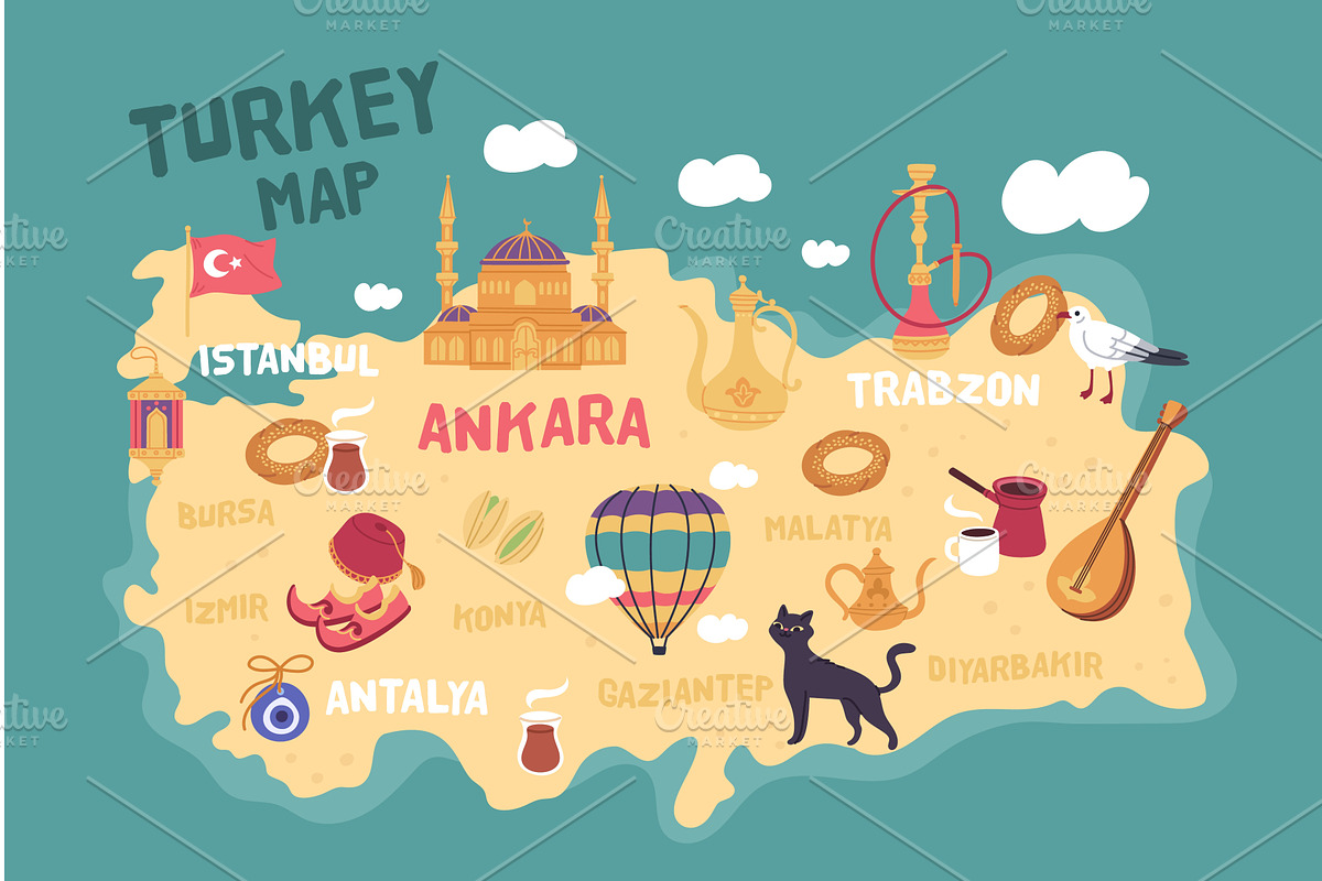 Turkey country travel map. Tourist, an Education Illustration by YummyBuum