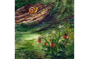 Little snail in the forest glade art