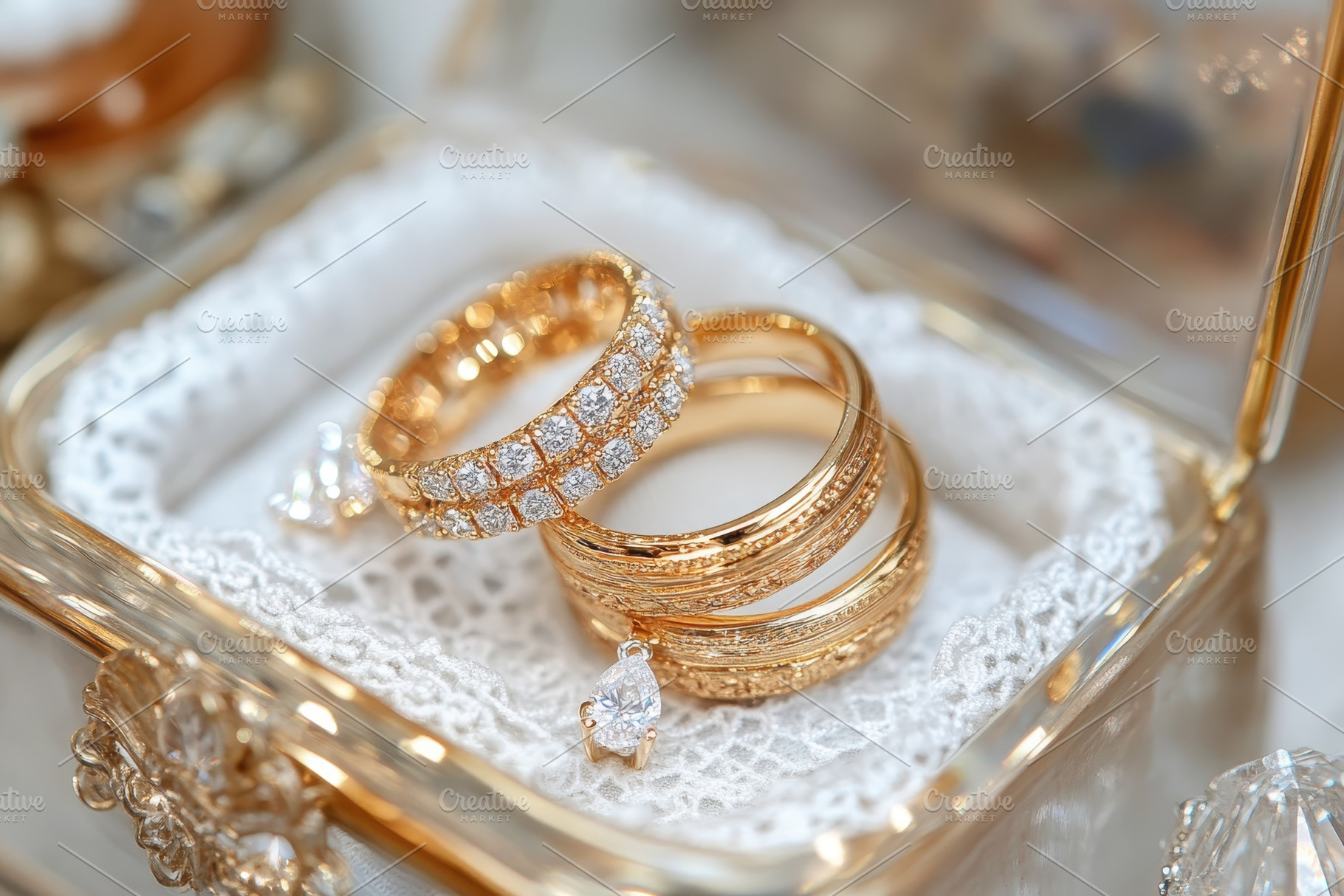 Elegant gold wedding rings displayed, a Photo by Iftikhar Alam