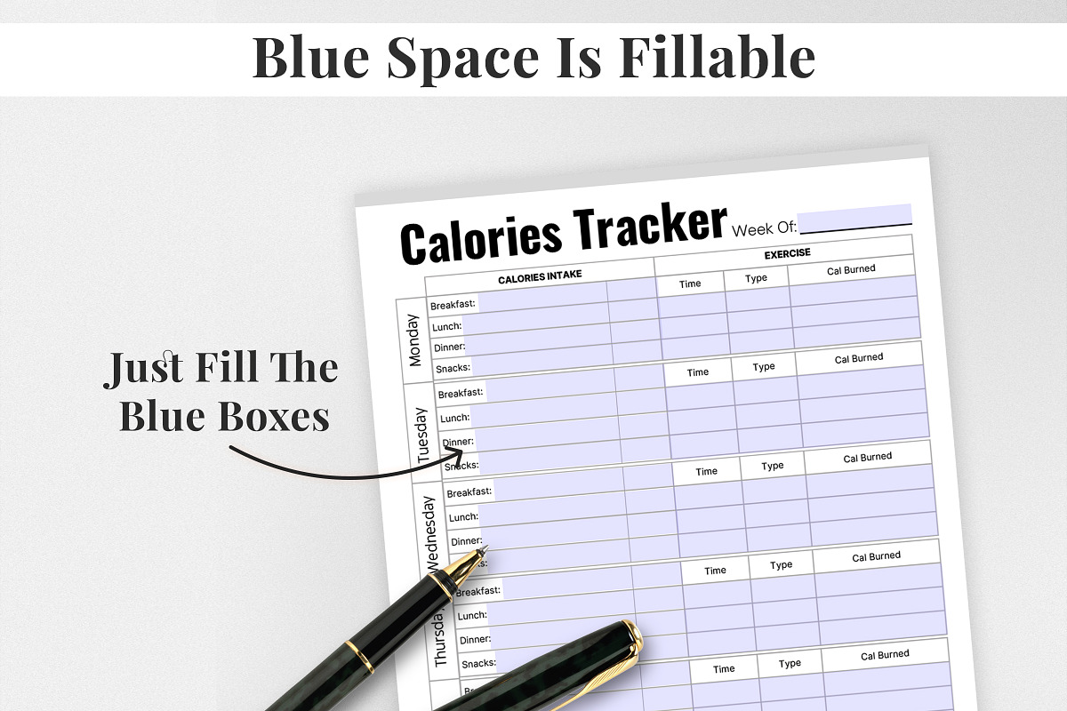 Calorie Chart, Calorie Tracker, a Print Template by Snapybiz