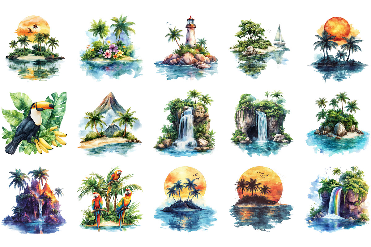 Paradise Island Clipart Bundle, an Illustration by Designking (Photo 2 of 5)