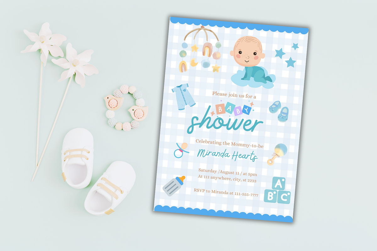 Blue Baby Shower Invitation Template, an Invitation Template by SimoDigitalArt (Photo 1 of 10)