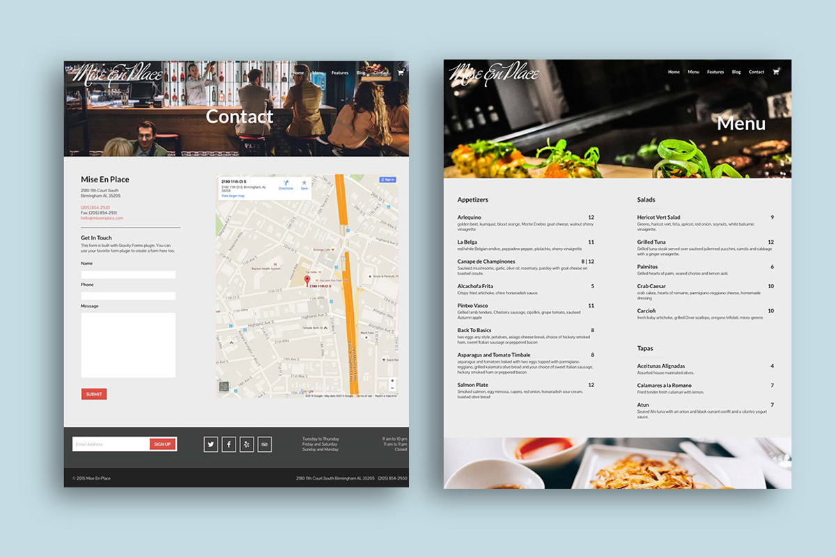 Mise En Place Restaurant WP Theme, a WordPress Template by Organized Themes (Photo 3 of 5)