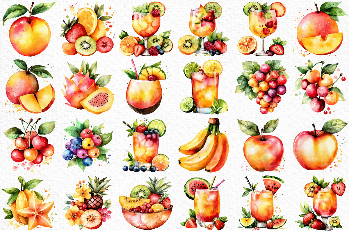 Watercolor Fruits Cocktail Summer, an Illustration by Craft Nest (Photo 6 of 12)