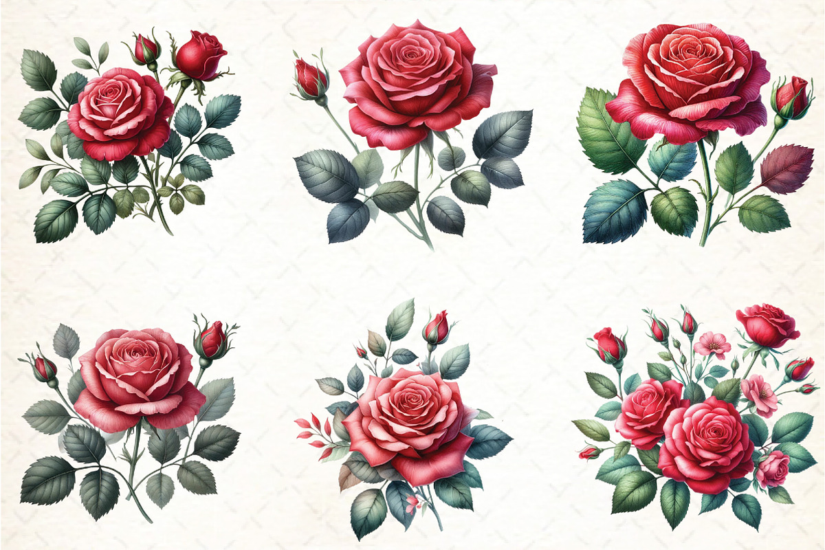 Watercolor Red Roses Clipart Bundle, an Illustration by DreamCafeArt (Photo 3 of 4)