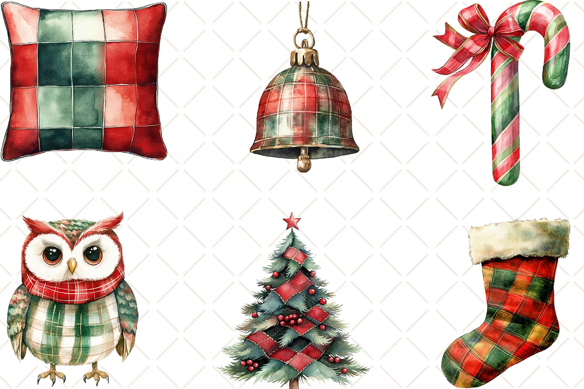 Red Green Plaid Christmas Clipart, an Illustration by Black Bird Studio (Photo 2 of 6)