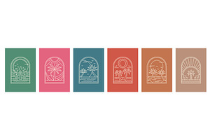 Boho palm tree arc icons, a Decorative Illustration by Vector Tradition