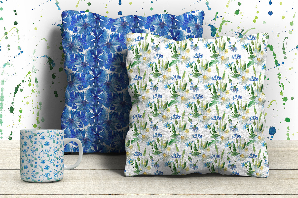 Watercolor Cornflowers patterns, a Pattern Graphic by DollyPotterson (Photo 6 of 6)