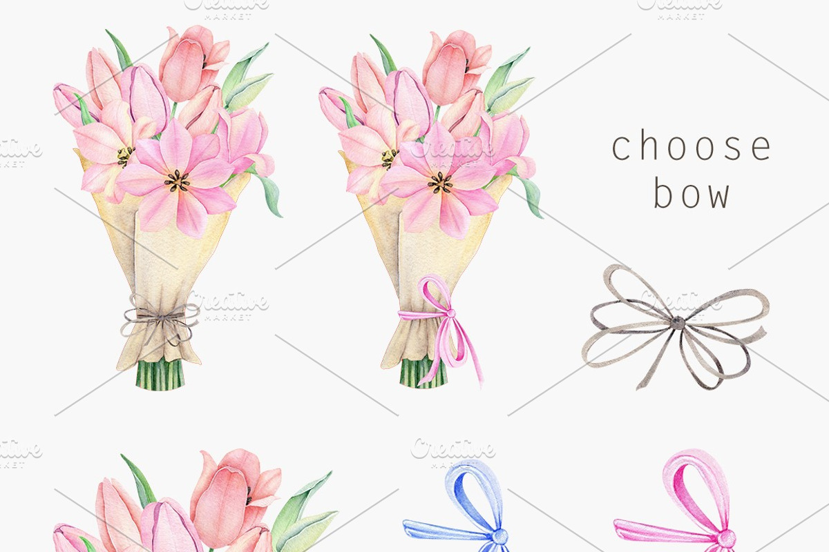 Watercolor tulip Flowers clipart, a Seasonal Illustration by Daryartsy (Photo 4 of 9)