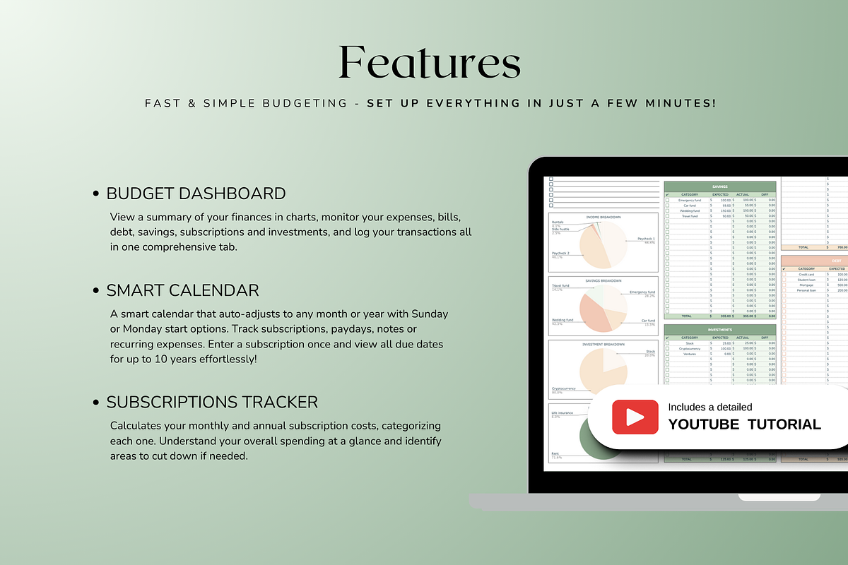 Standard Paycheck Budget - Green, a Templates & Theme by The Creative Plans co (Photo 3 of 10)