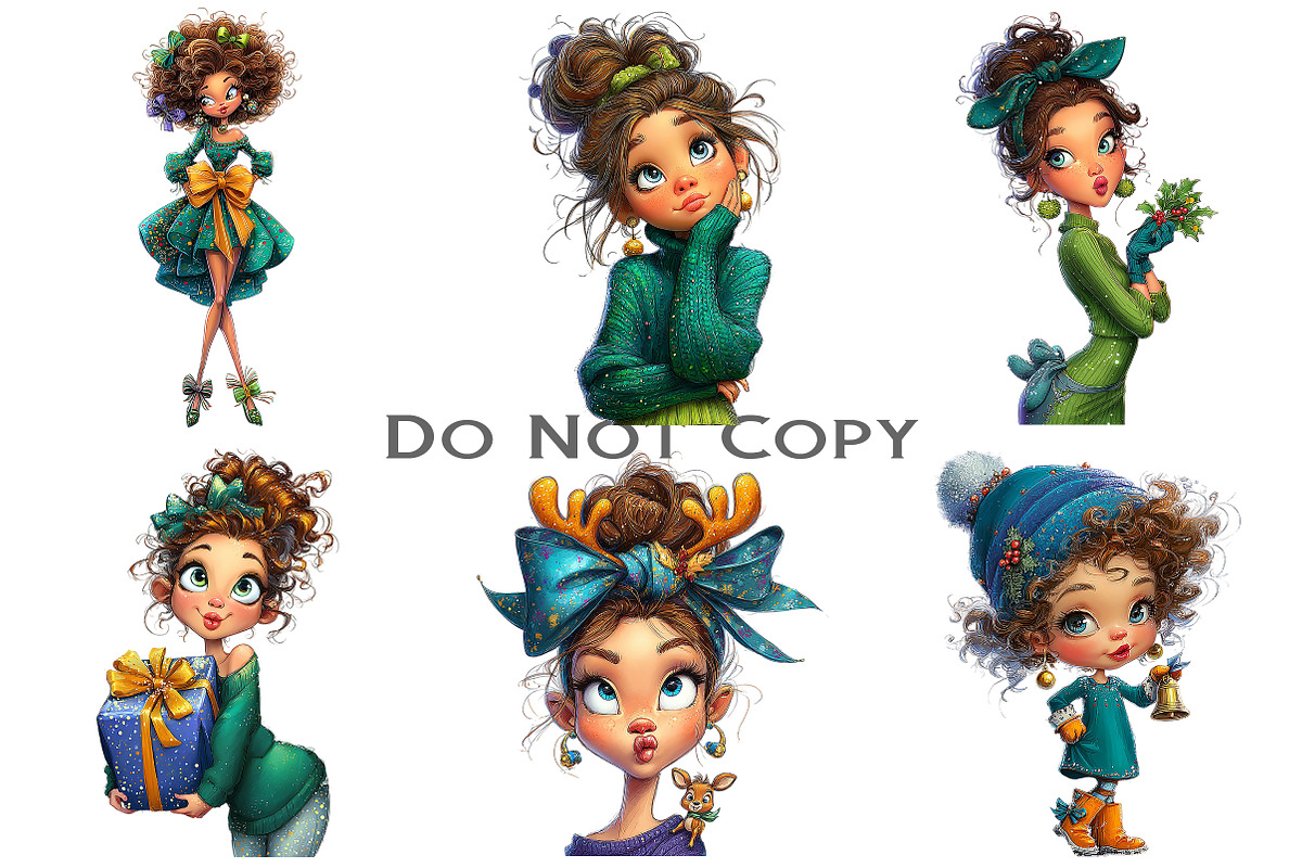 Quirky Christmas Girl Clipart Bundle, an Illustration by Craft Nest (Photo 2 of 8)