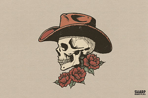 Skull Wearing A Cowboy Hat With Red