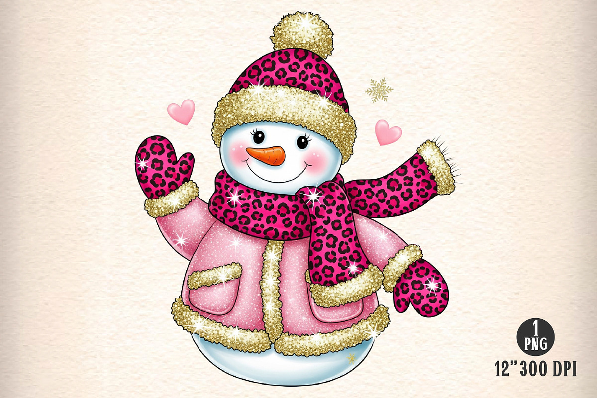 Pink Leopard Snowman Glitter Png, an Illustration by Dream Creation (Photo 1 of 5)