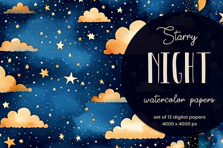 Starry Night watercolor Backgrounds