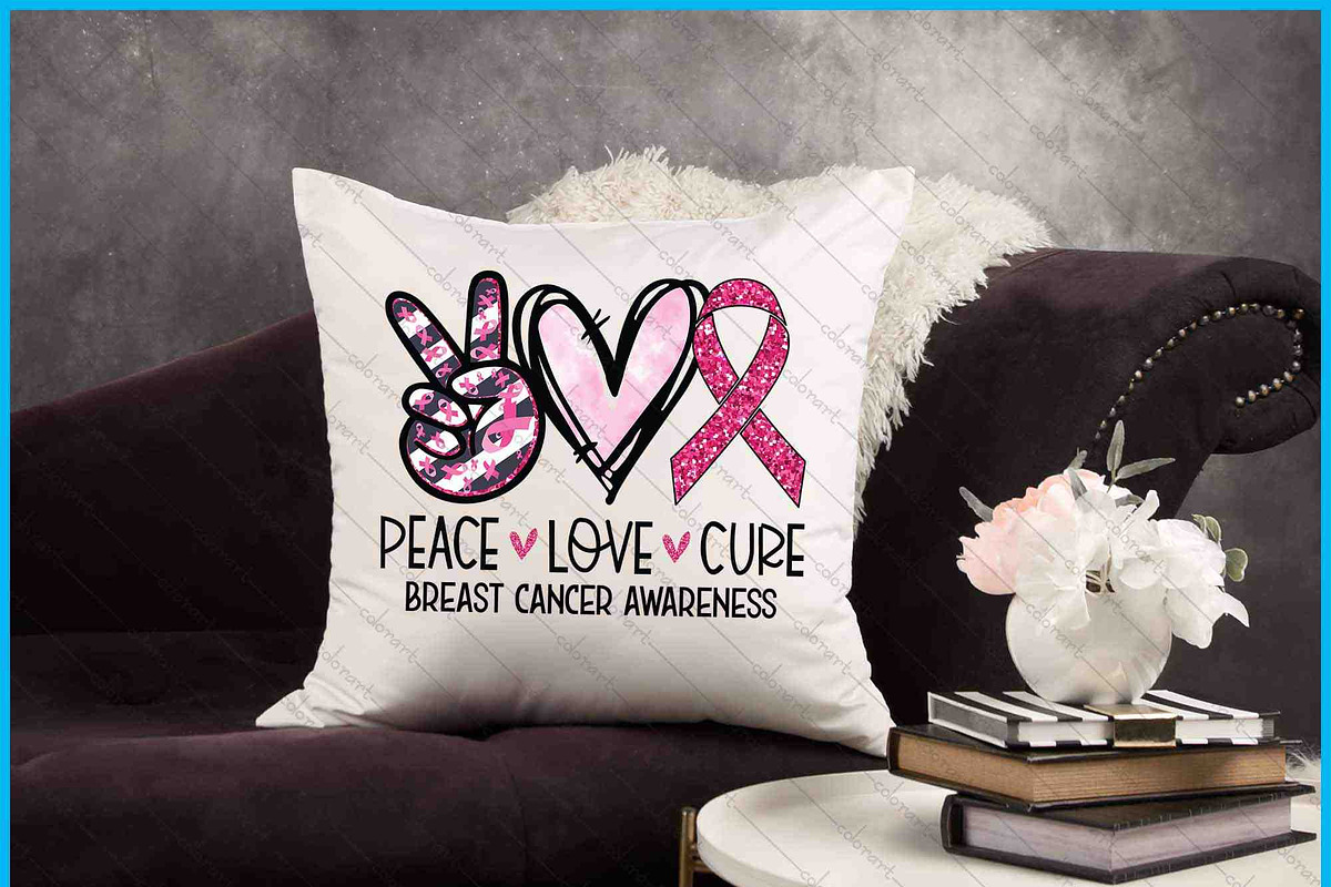 Peace Love Breast Cancer SVG PNG DFX, an Object Graphic by Creativeusart (Photo 2 of 4)