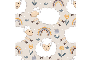 Seamless background with funny white, an Animal Illustration by Toltemara